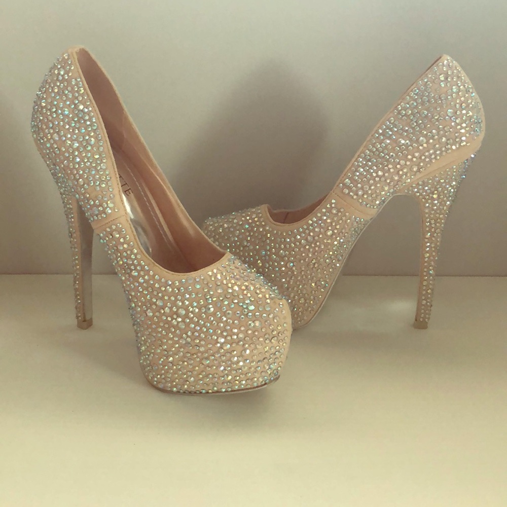 Nude rhinestone heels